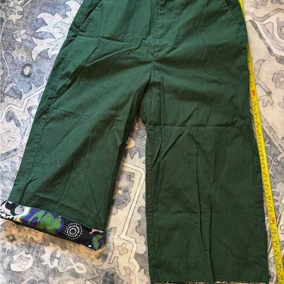 Uniqlo Pants - Uniqlo x Marimekko Green Wide-Leg Pants with Floral Cuffs